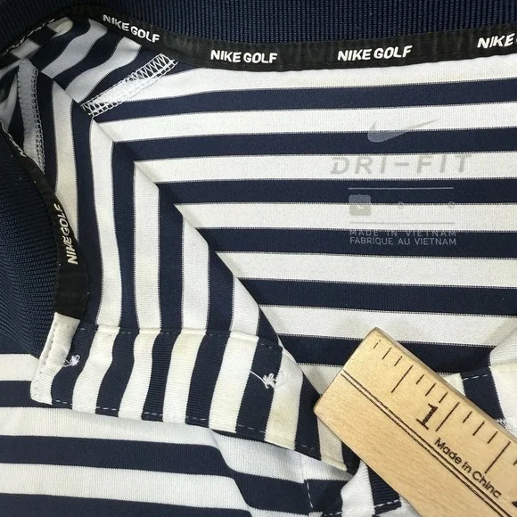 Nike Michigan Wolverines Polo Shirt‎ Men's Large Blue White Striped Golf - Picture 9 of 9
